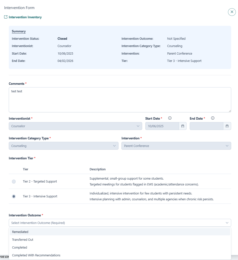 Student Intervention Closing