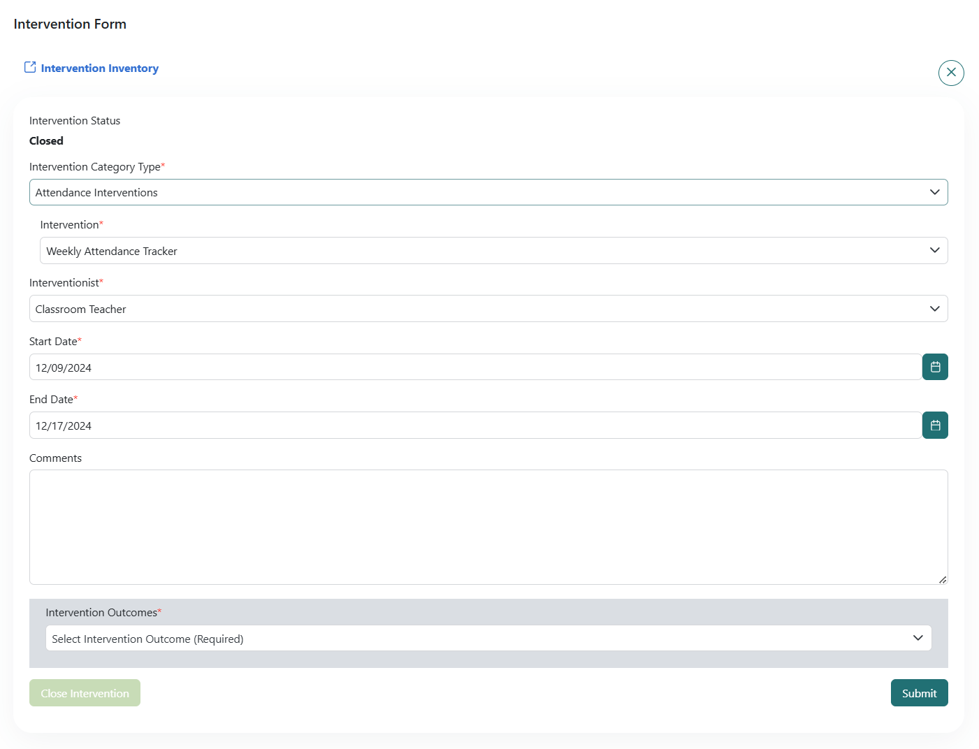 Student Intervention Closing
