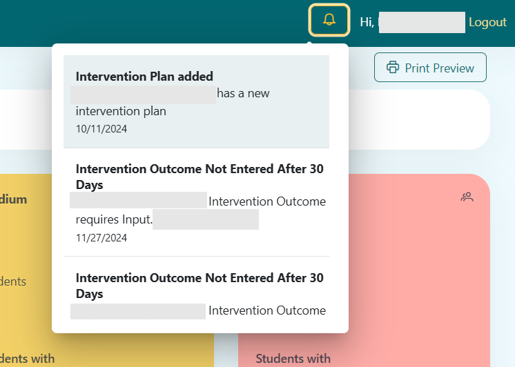 Notifications button