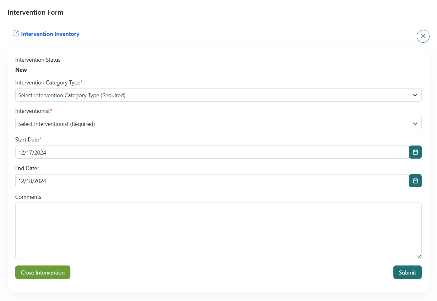 Student Intervention Form