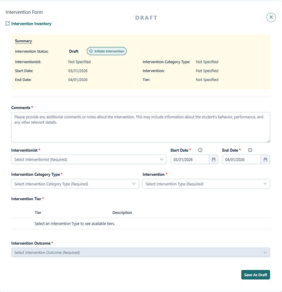 Student Intervention Form
