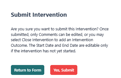 Student Intervention Submit Confirmation